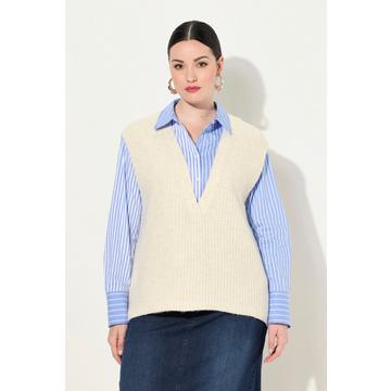 Gilet smanicato in maglia a costine con scollo a V