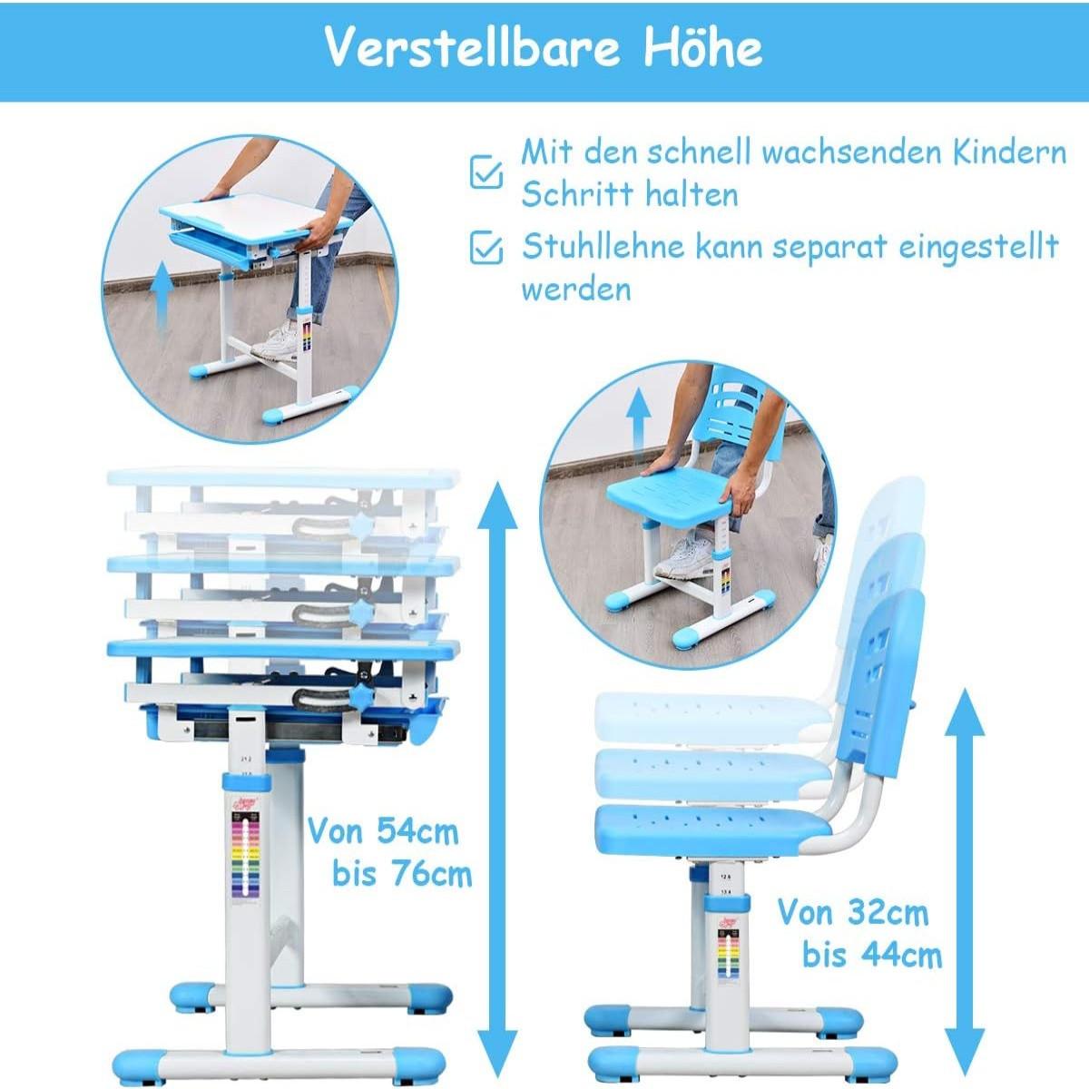 Northix Bureau enfant inclinable, bureau jeunesse, bleu  