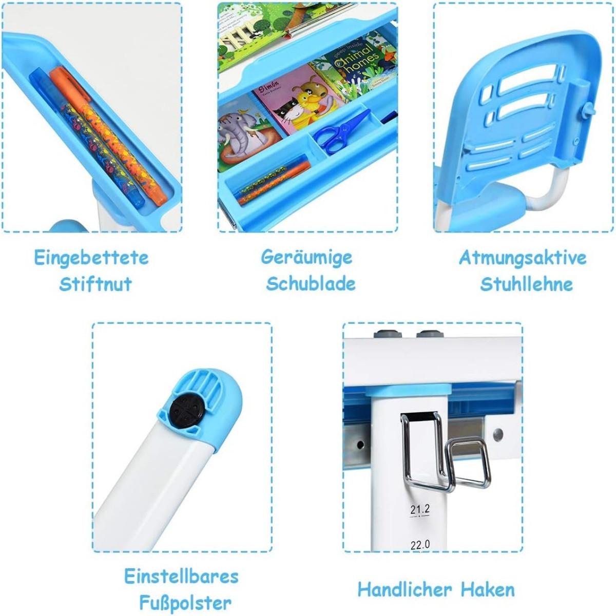 Northix Bureau enfant inclinable, bureau jeunesse, bleu  