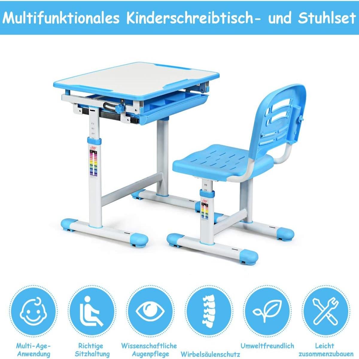 Northix Bureau enfant inclinable, bureau jeunesse, bleu  