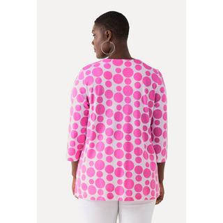 Ulla Popken  Shirt, Pima Cotton, Punkte, V-Ausschnitt, 3/4-Arm 