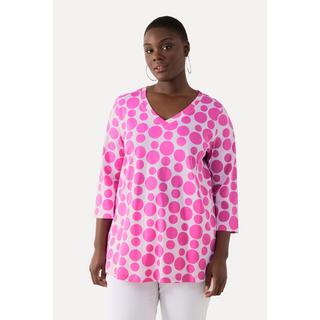 Ulla Popken  Shirt, Pima Cotton, Punkte, V-Ausschnitt, 3/4-Arm 