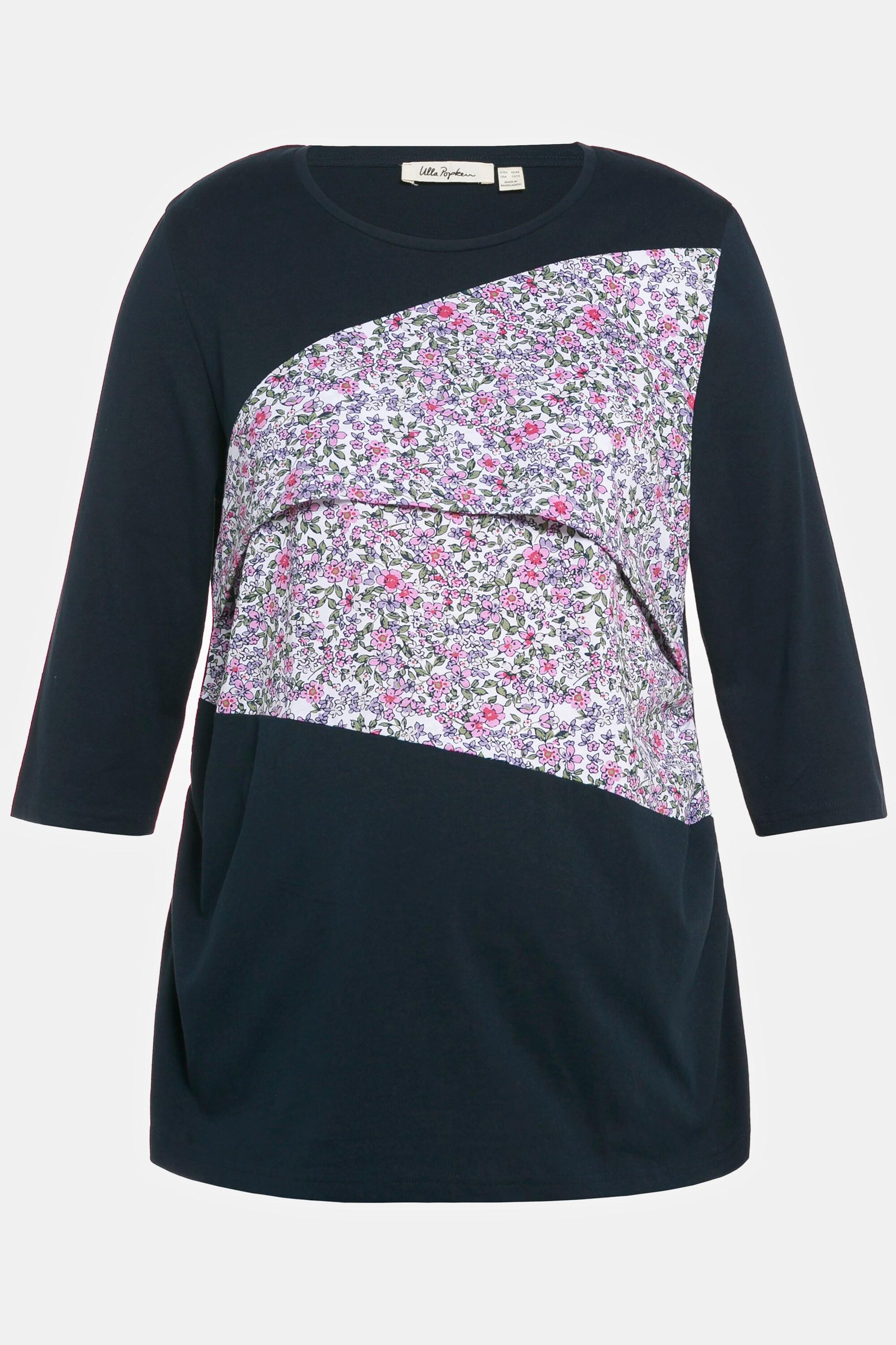 Ulla Popken  T-shirt Bellieva, fonction d'allaitement, silhouette en A, fleurs, manches 3/4 