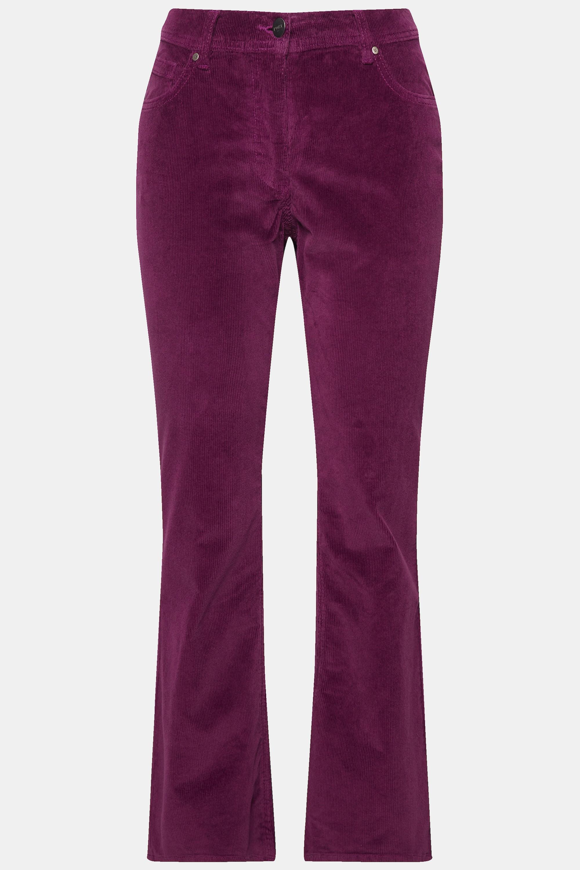 Ulla Popken  Pantaloni in velluto a coste modello Marie in cotone biologico con boot cut e cintura comoda 