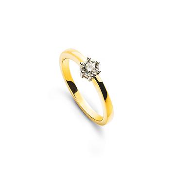 Solitär Ring 6-Griff-Fassung Gelbgold 750, Brillant 0.20ct. Fassung Weissgold 750, Brillant