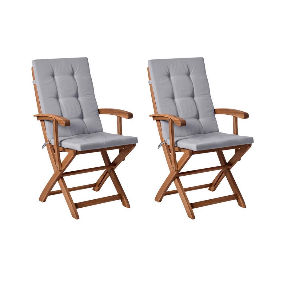 Beliani Lot de 2 chaises de jardin avec coussins en Acacia Rustique MAUI PREMIUM  
