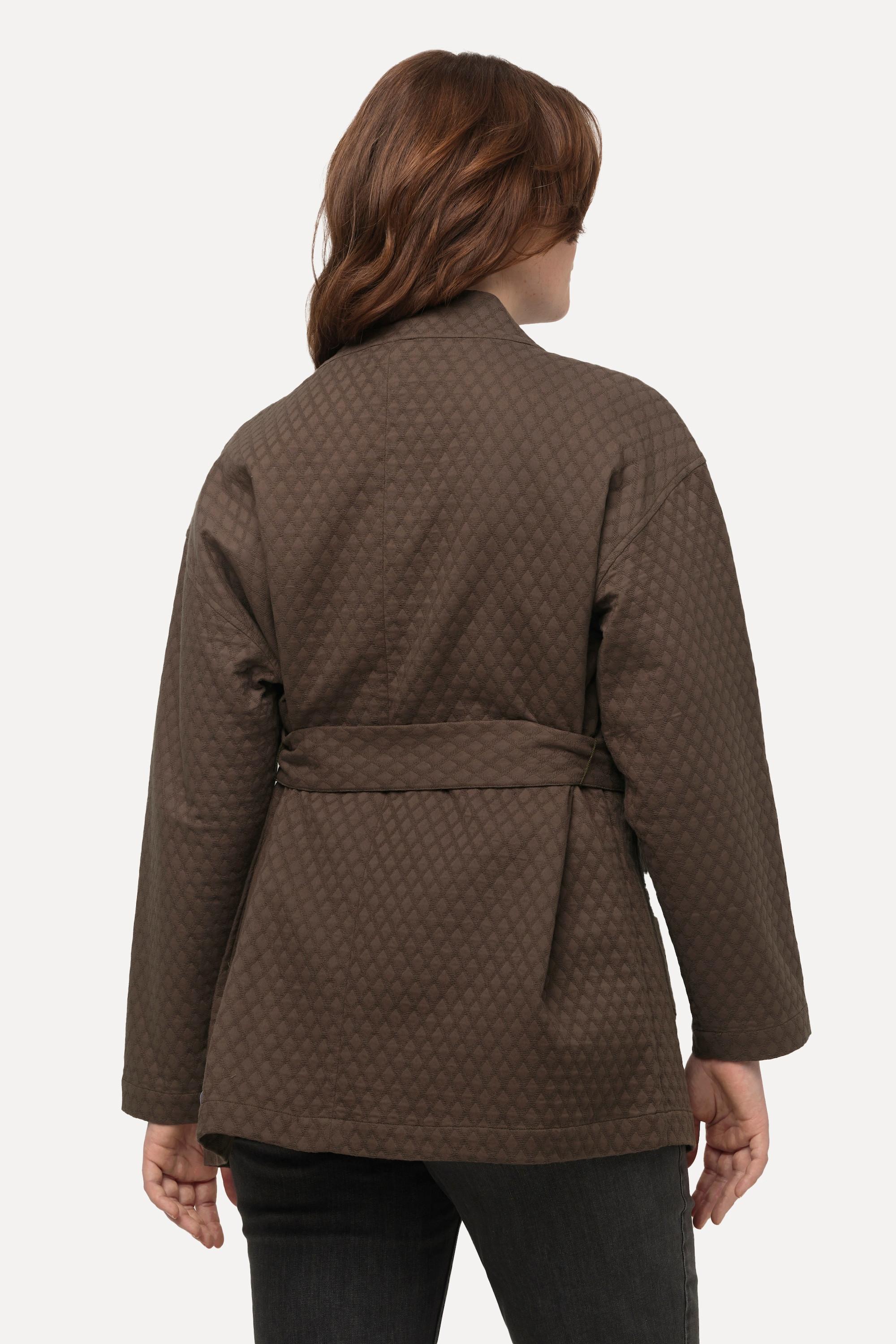 Ulla Popken Giacca Effetto Incrociato Colletto a Scialle Cintura da Annodare Cotone Biologico  