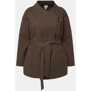 Ulla Popken  Veste style cache-cœur, col châle et ceinture, coton bio 