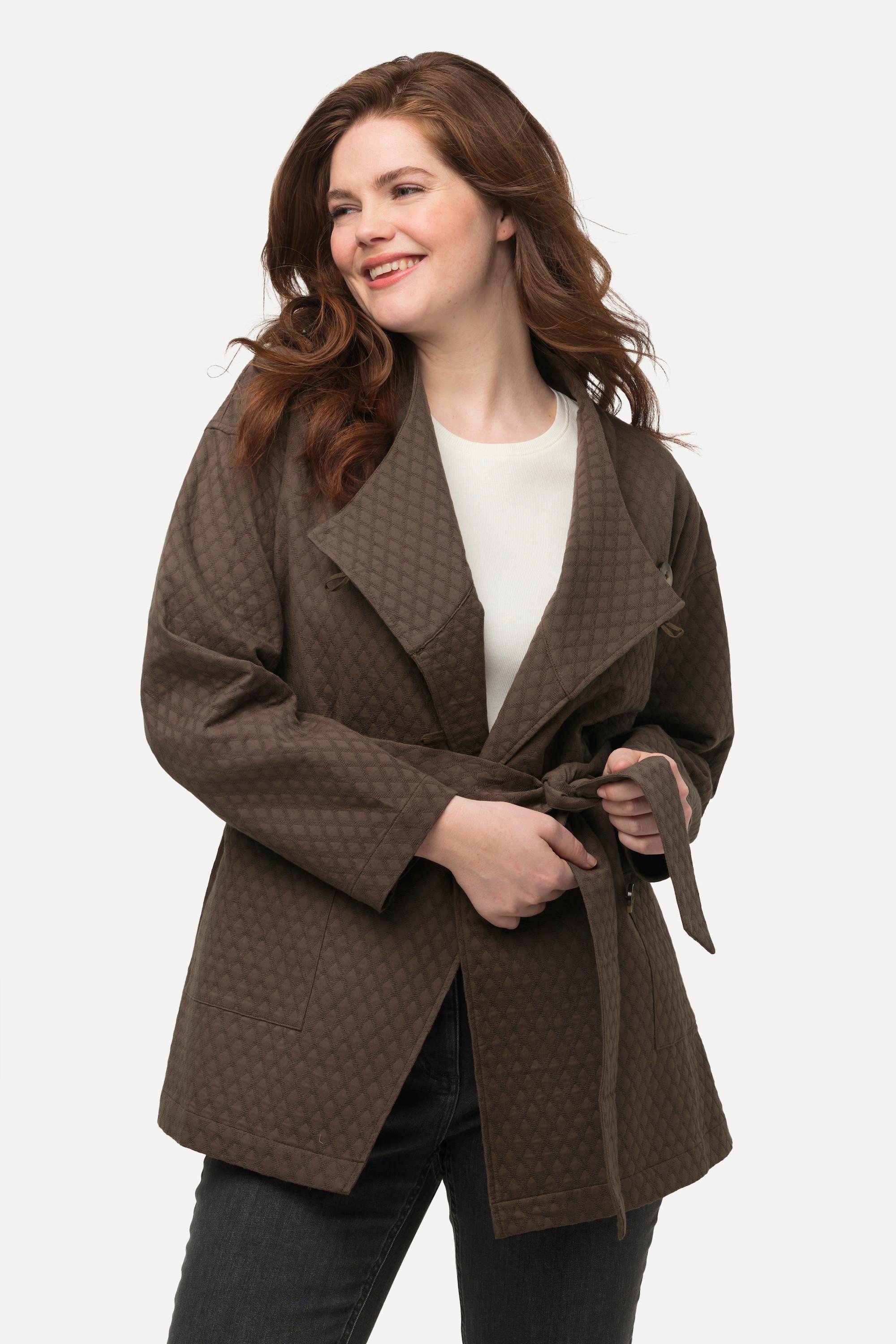 Ulla Popken Giacca Effetto Incrociato Colletto a Scialle Cintura da Annodare Cotone Biologico  