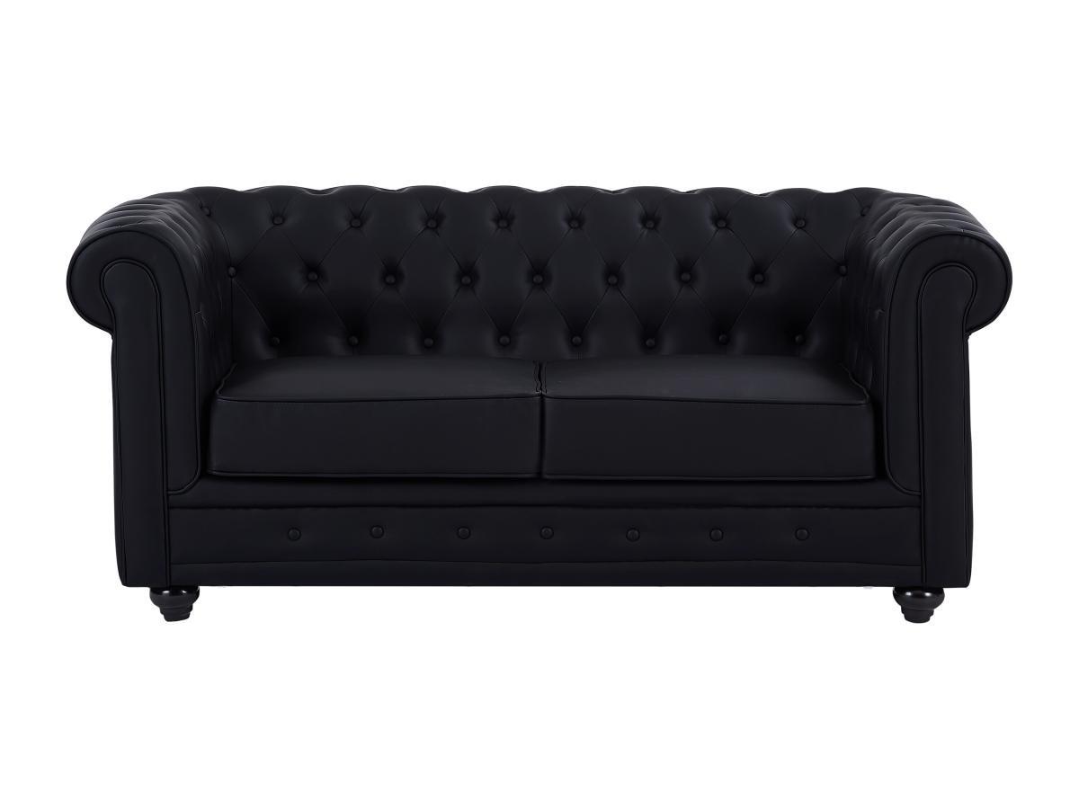 Vente-unique Sofa 2-Sitzer - Kunstleder - Schwarz - CHESTERFIELD  