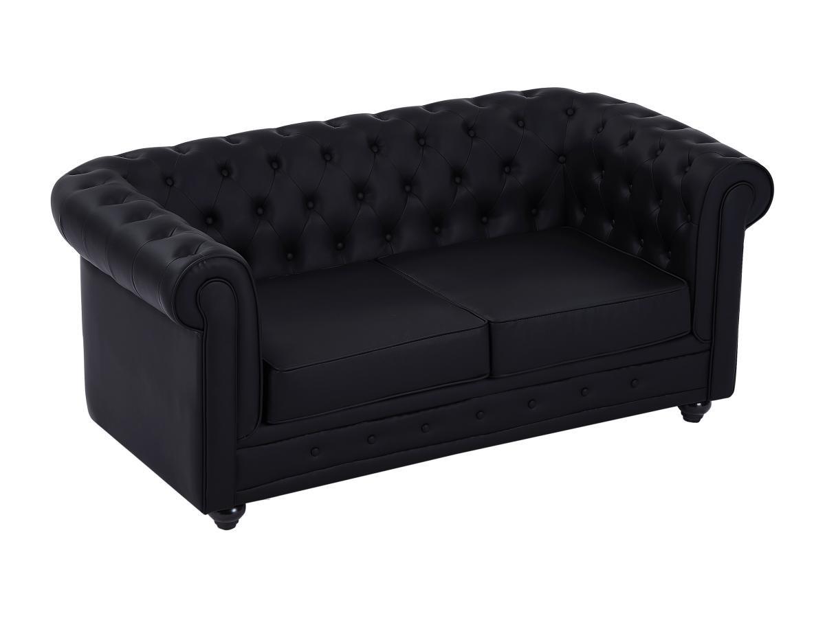 Vente-unique Sofa 2-Sitzer - Kunstleder - Schwarz - CHESTERFIELD  