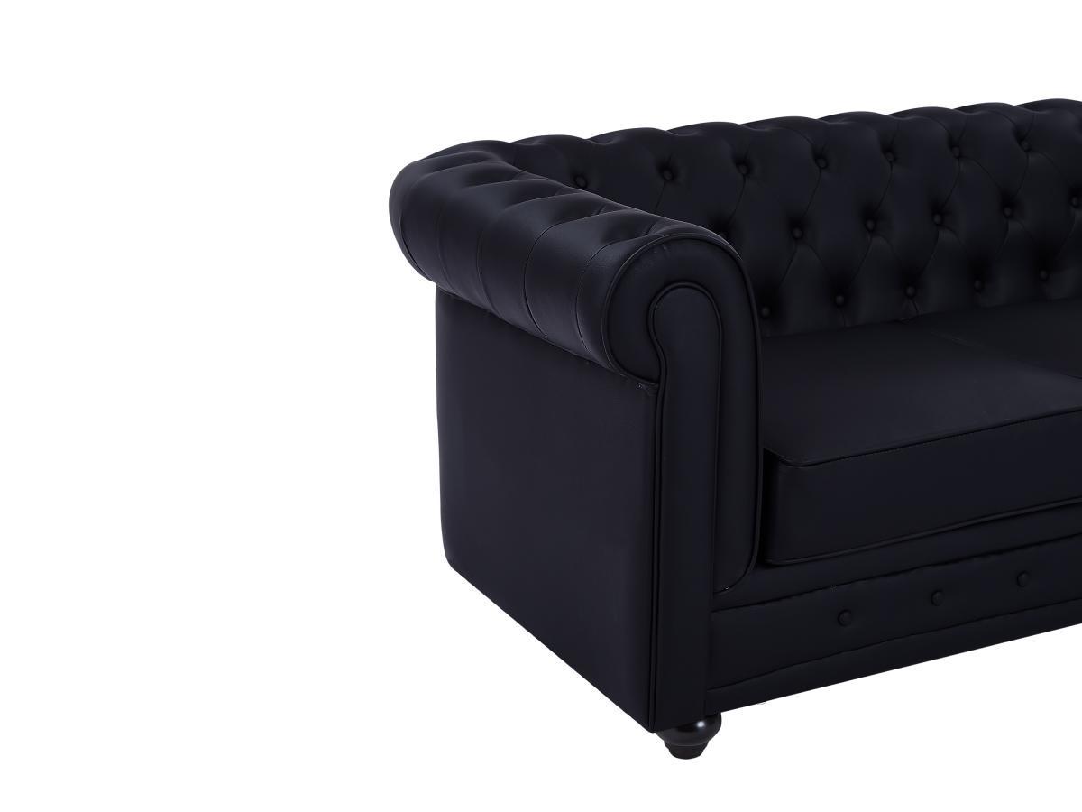 Vente-unique Sofa 2-Sitzer - Kunstleder - Schwarz - CHESTERFIELD  