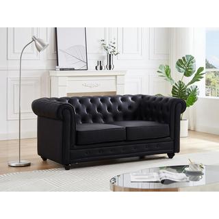 Vente-unique Sofa 2-Sitzer - Kunstleder - Schwarz - CHESTERFIELD  