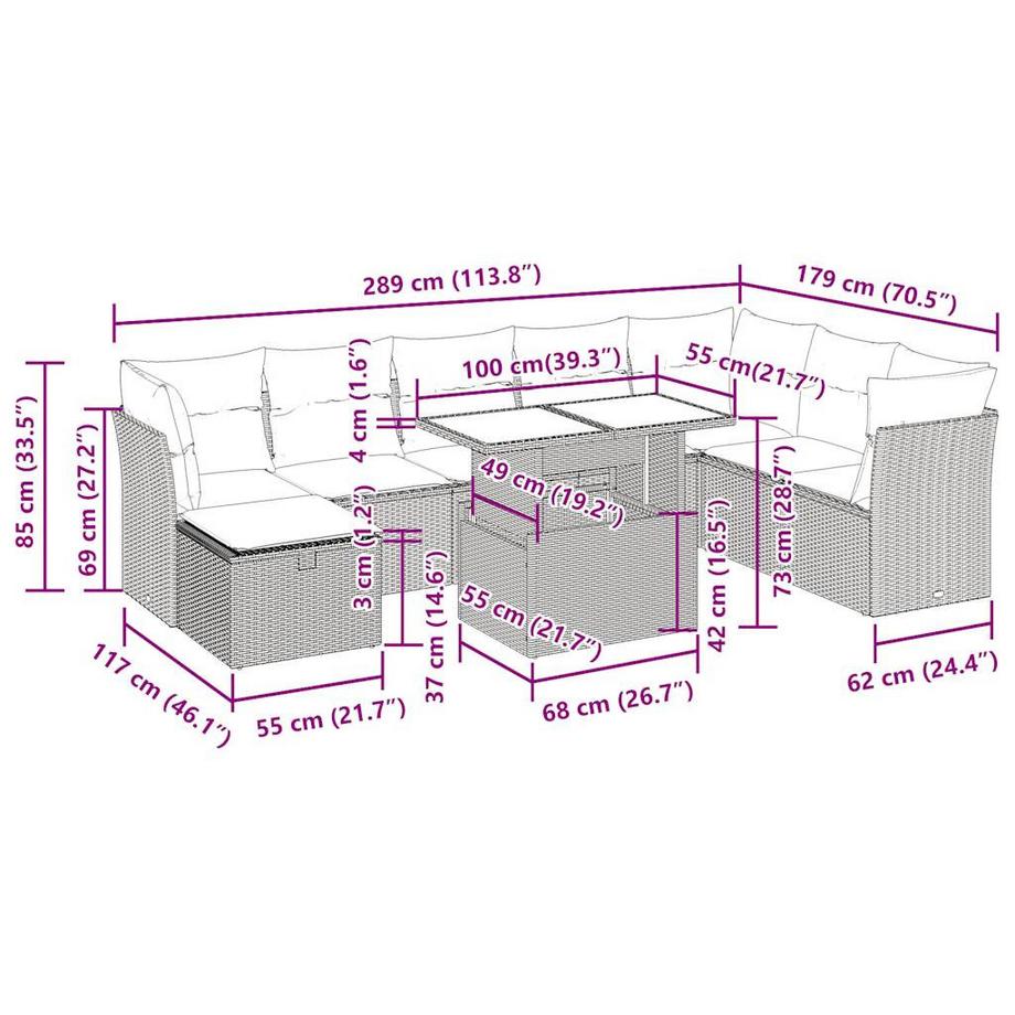 VidaXL Ensemble de canapés de jardin rotin synthétique  