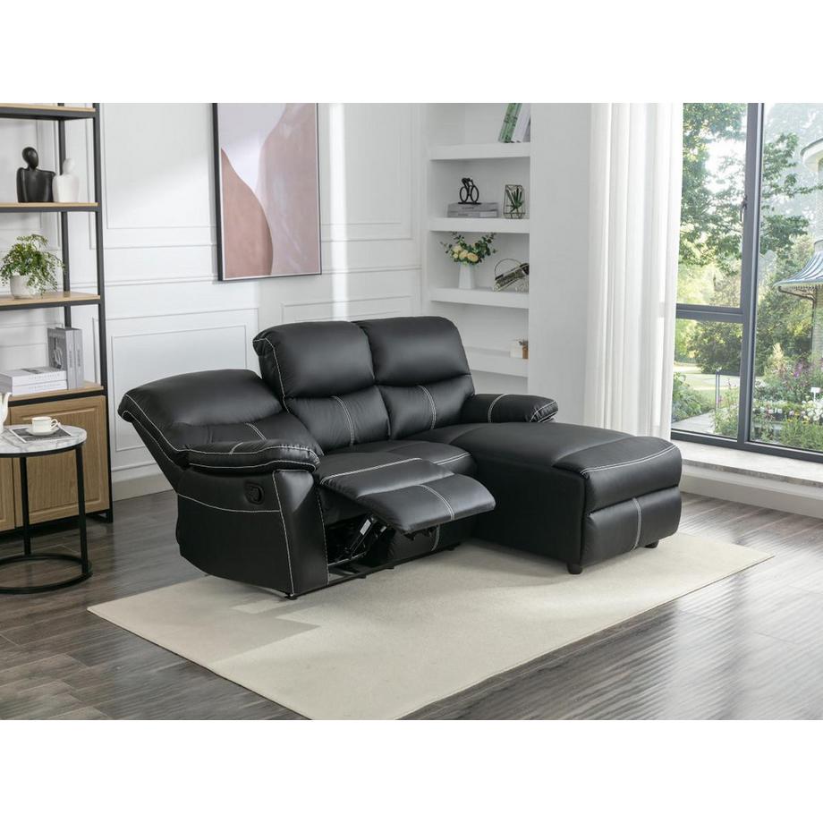 Vente-unique Canapé d'angle droit relax en simili noir CANBY  