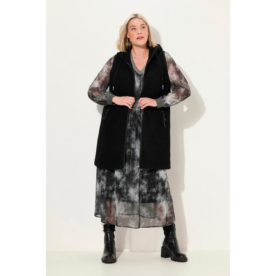 Ulla Popken Long Gilet Teddy Capuche Fermeture Zippée Double Sens  