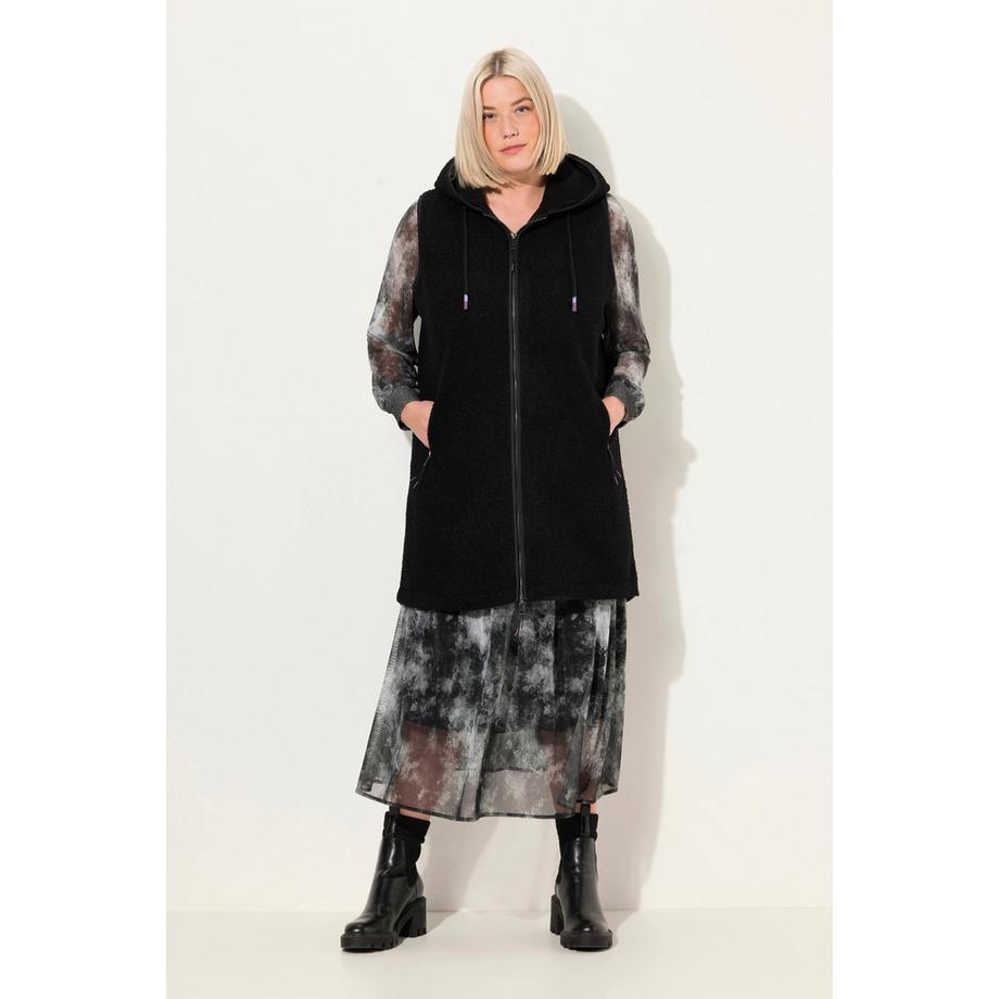 Ulla Popken Long Gilet Teddy Capuche Fermeture Zippée Double Sens  