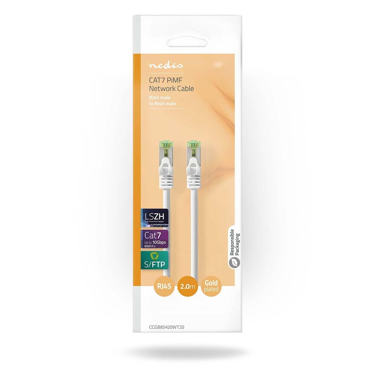 Nedis  Câble réseau CAT7 | S/FTP | RJ45 mâle | RJ45 mâle | 1.00 m | Snagless | Rond | LSZH | Blanc | Boîte 