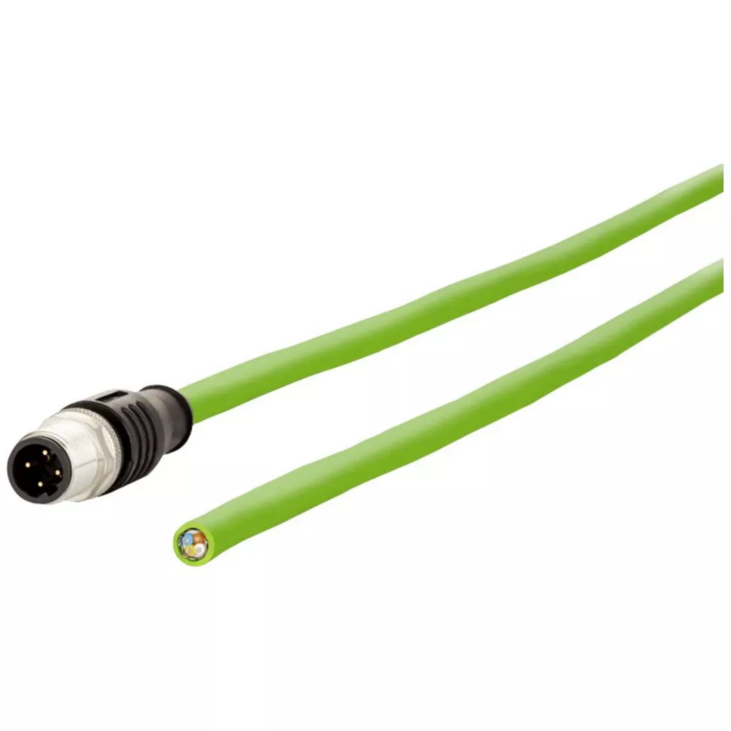 METZ CONNECT - M12 Industrial Ethernet Leitung, D-kodiert, 2.0 m, M12 Stecker gerade - freies Leitungsende, Grün, One Size