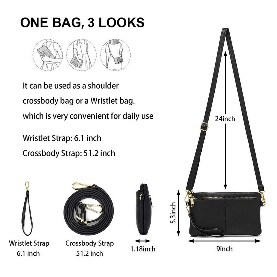 Only-bags.store Petit Sac Bandoulière Triple Fermeture Éclair  