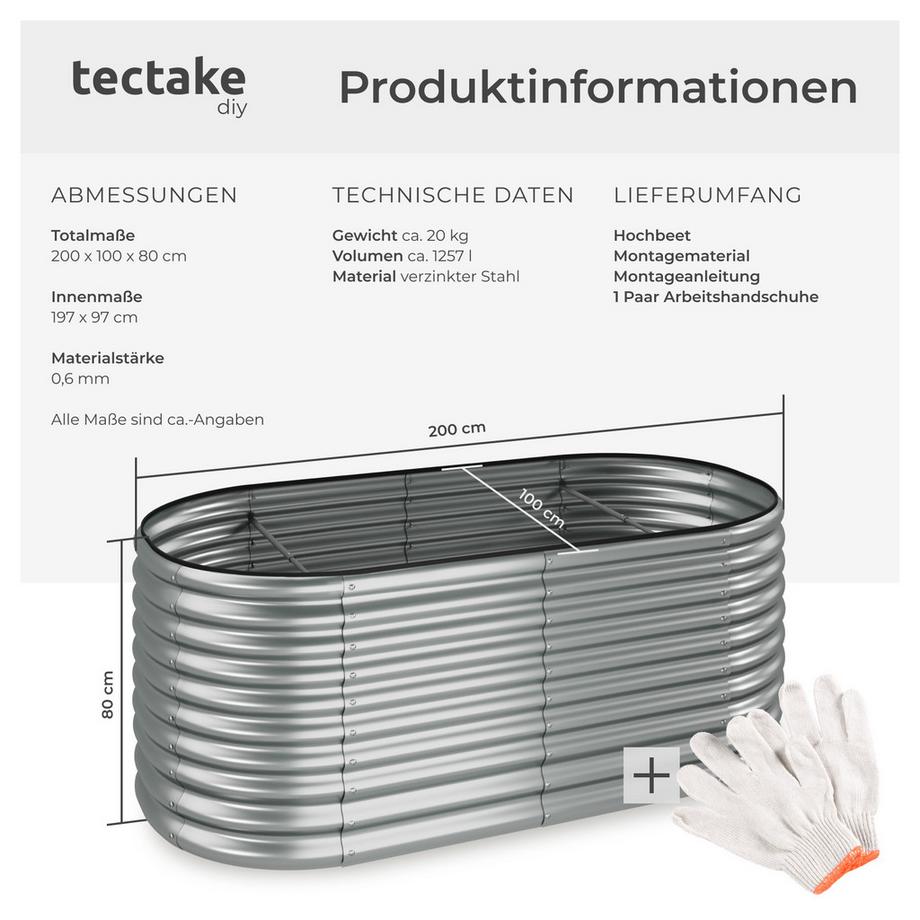 Tectake Carré potager FLORMMA en acier galvanisé  