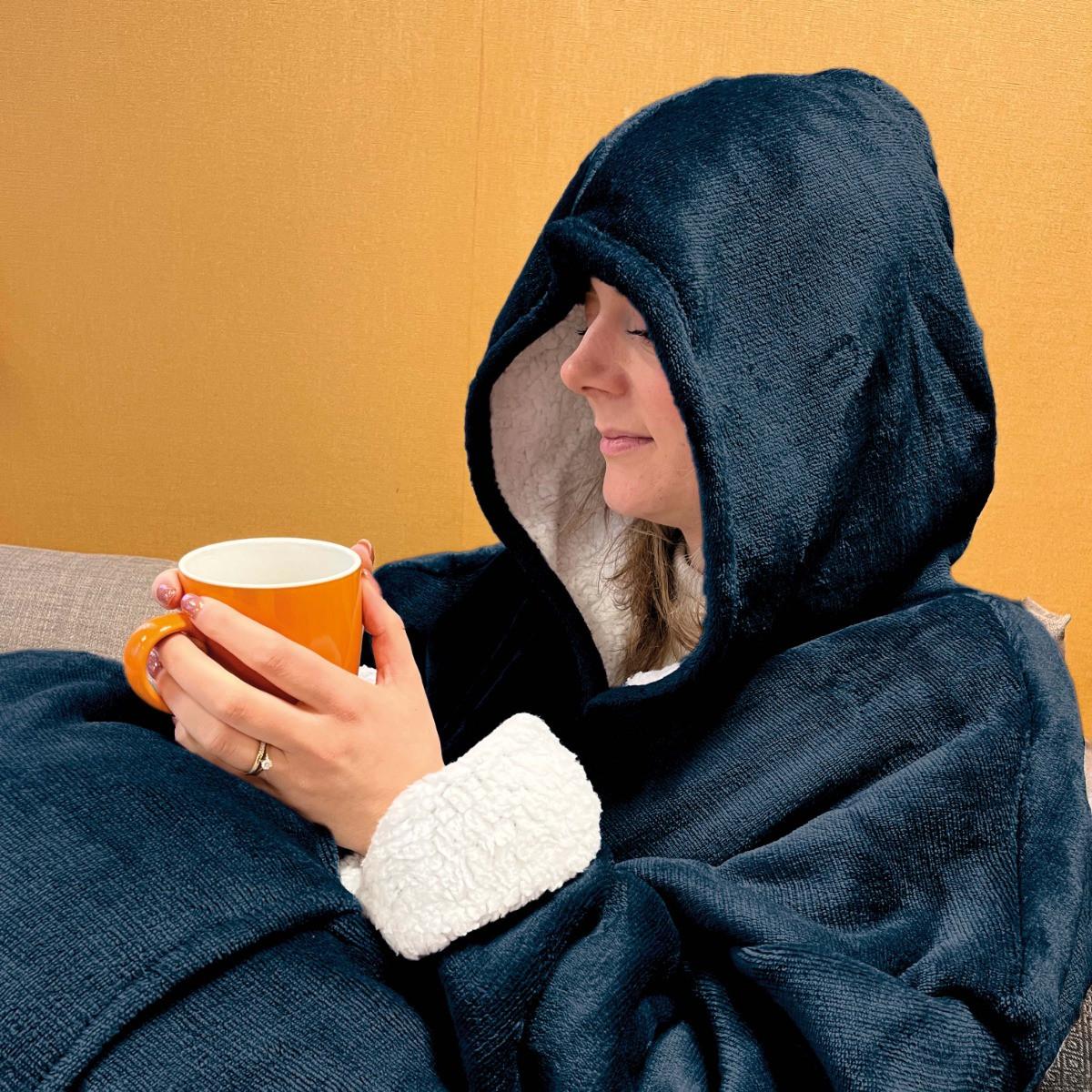 Atmosphera Hoodie Plaid Couverture à Manches Bleu  