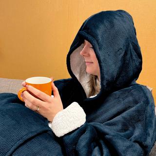 Atmosphera Hoodie Plaid Couverture à Manches Bleu  