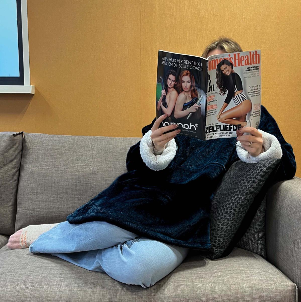 Atmosphera Hoodie Plaid Couverture à Manches Bleu  