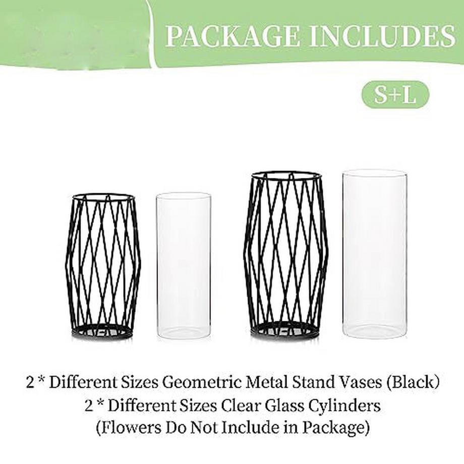 Alopini 2 Stück/Set Glasblumenvase Mit Geometrischem Metallregalständer, Kristallklarem  