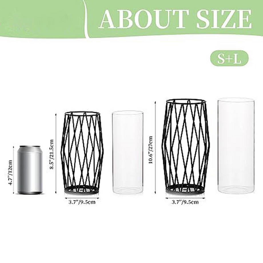 Alopini 2 Stück/Set Glasblumenvase Mit Geometrischem Metallregalständer, Kristallklarem  