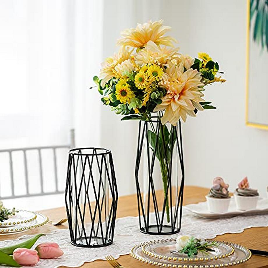 Alopini 2 Stück/Set Glasblumenvase Mit Geometrischem Metallregalständer, Kristallklarem  