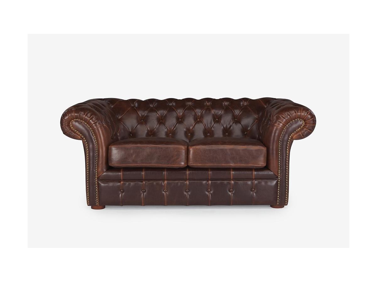 Vente-unique Chesterfield Ledersofa 2Sitzer CLOTAIRE Vintage Leder  