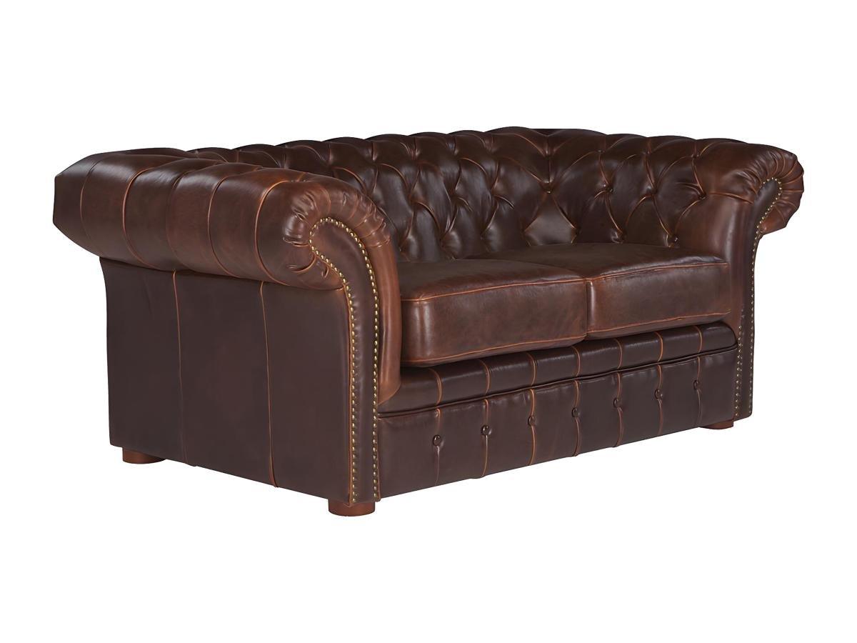 Vente-unique Chesterfield Ledersofa 2Sitzer CLOTAIRE Vintage Leder  