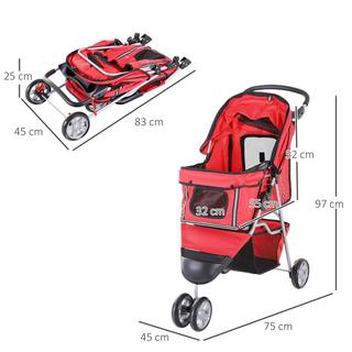 PawHut  Passeggino Per Cani Passeggino Per Cani Multicolore Da Passeggio, Leggero E Pieghevole, Per Cani E Gatti, Rosso 