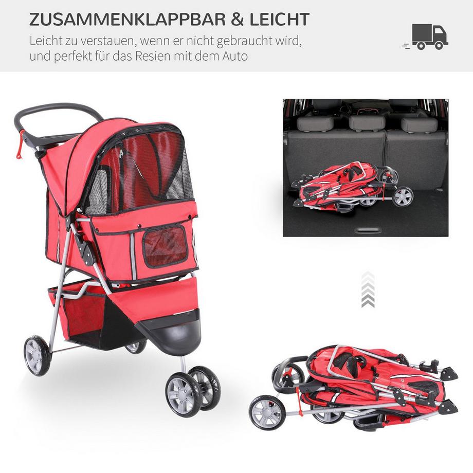 Northio  Poussette Pour Chien Poussette Pour Chien Multicolore Pour La Promenade, Légère Et Pliable, Pour Chiens Et Chats, Rouge 