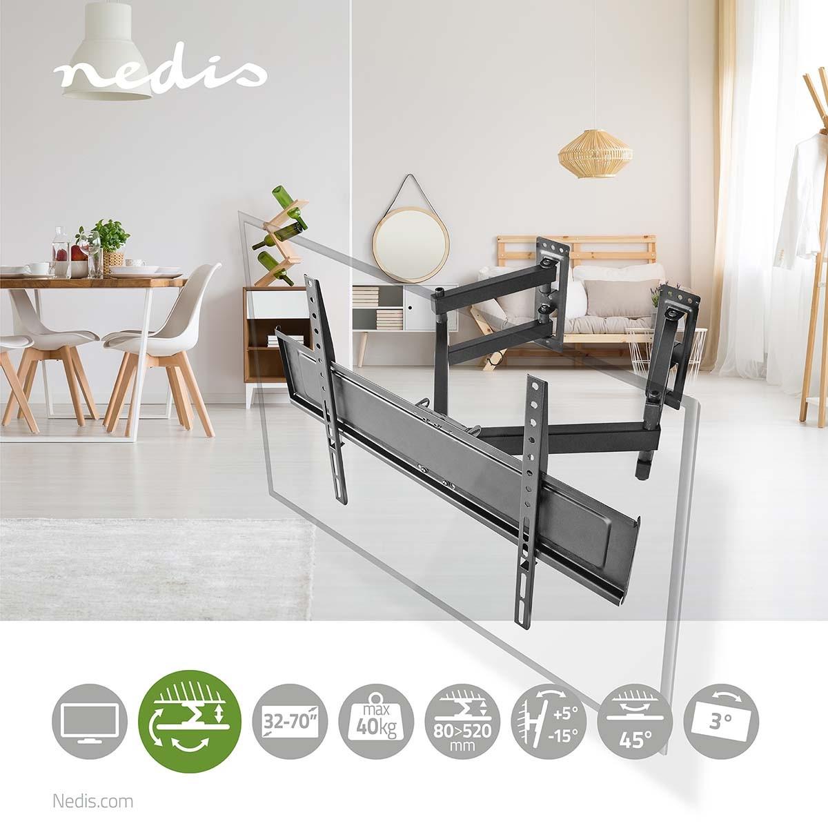 Nedis  Neig- und schwenkbare TV-Wandhalterung | 32-70 " | Maximales Gewicht des Bildschirms: 40 kg | Neigbar | Drehbar | Minimaler Wandabstand: 80 mm | Maximaler Wandabstand: 520 mm | 3 Gelenke | Stahl | Schwarz 