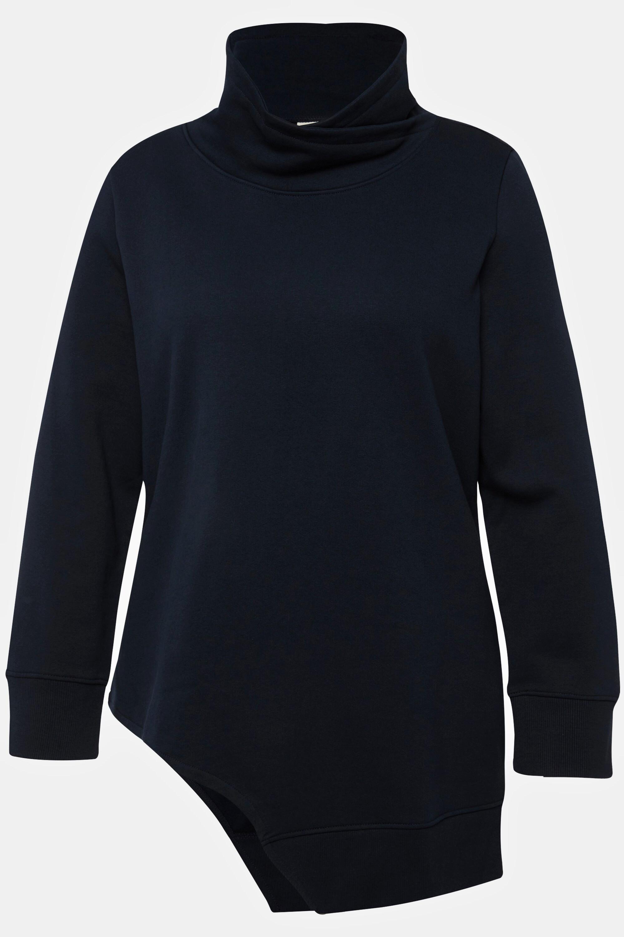 Ulla Popken  Sweat-shirt long en coton bio. Découpe, manches longues et col montant. 