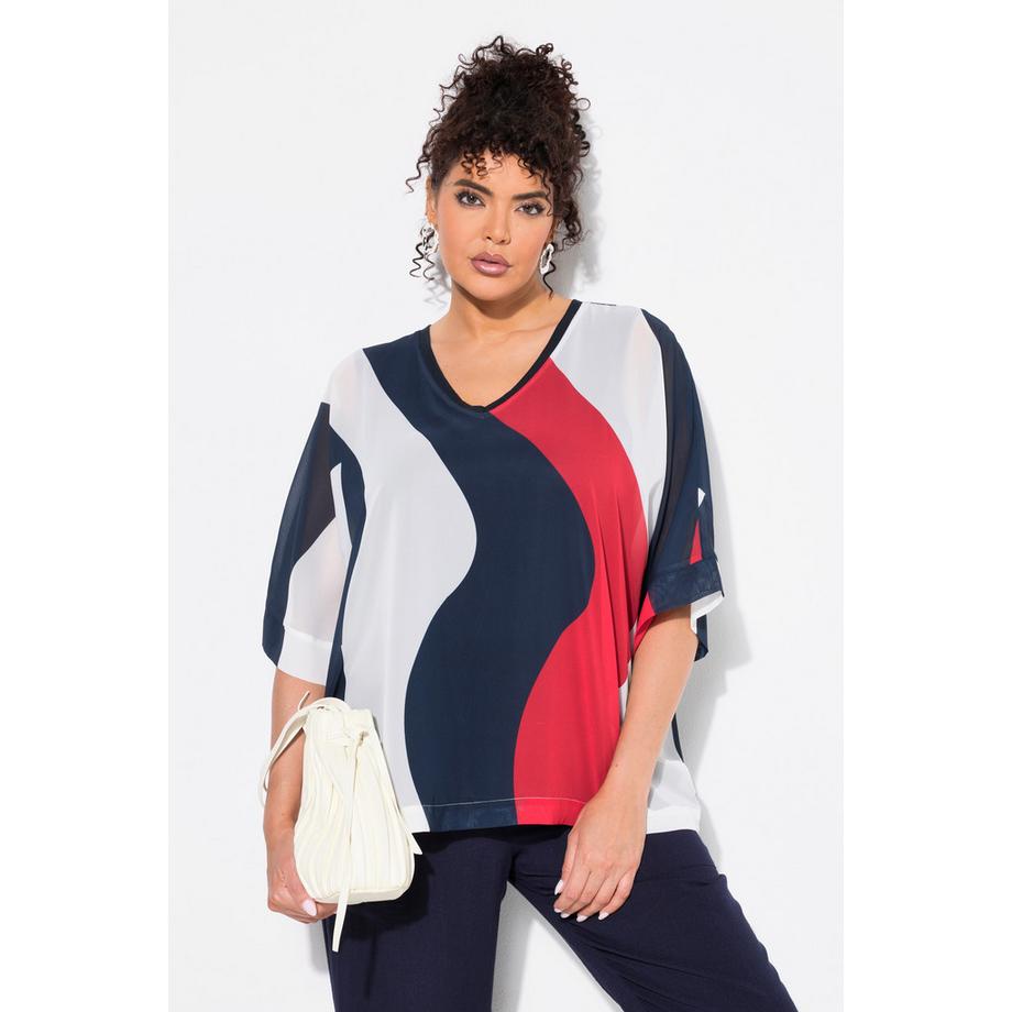 Ulla Popken Tunique en Mousseline Double Couche Col V Manches 3/4  