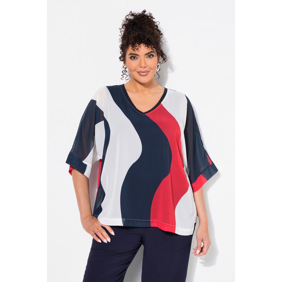 Ulla Popken Tunique en Mousseline Double Couche Col V Manches 3/4  