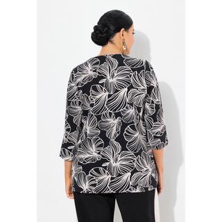 Ulla Popken  Shirt, Blüten, Tunika-Ausschnitt, 3/4-Arm 