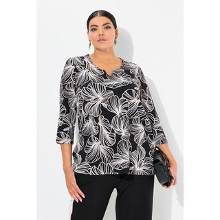 Ulla Popken  Shirt, Blüten, Tunika-Ausschnitt, 3/4-Arm 