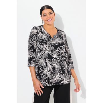 Shirt, Blüten, Tunika-Ausschnitt, 3/4-Arm