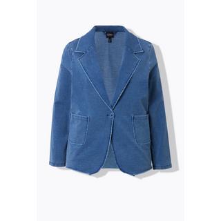 Ulla Popken  Blazer en molleton aspect jean, col à revers et manches longues 