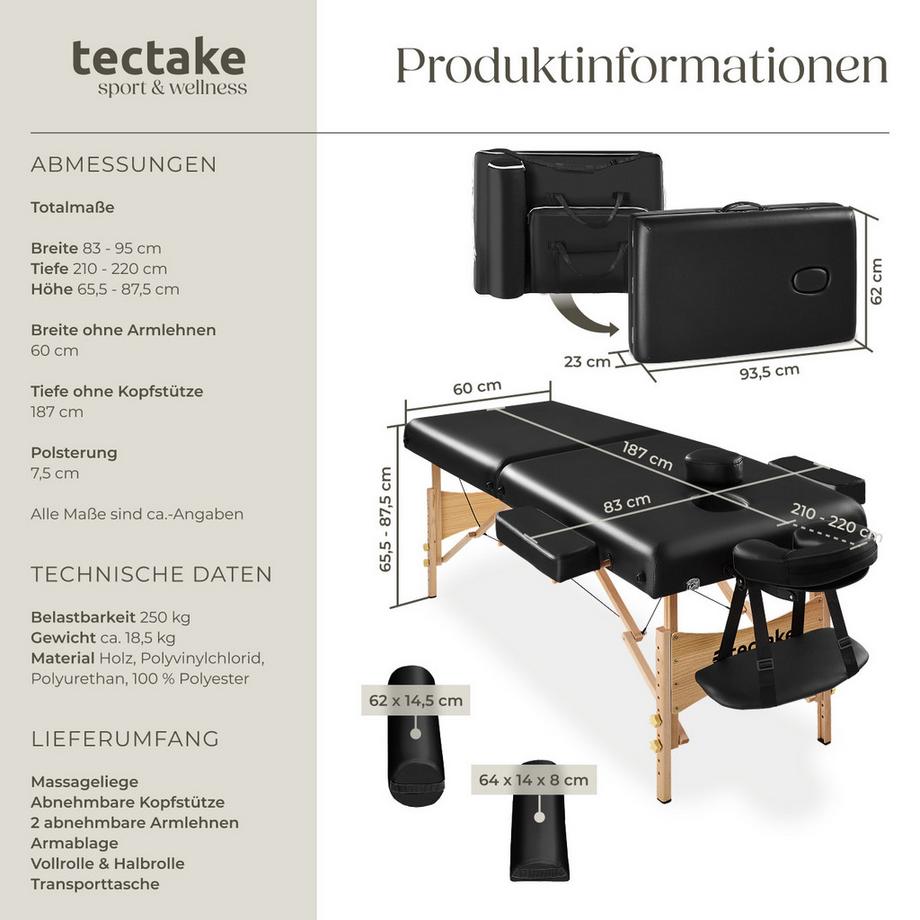 Tectake Set lettino da massaggio a 2 zone Suman Larghezza 59 cm,Imbottitura 7,5 cm  