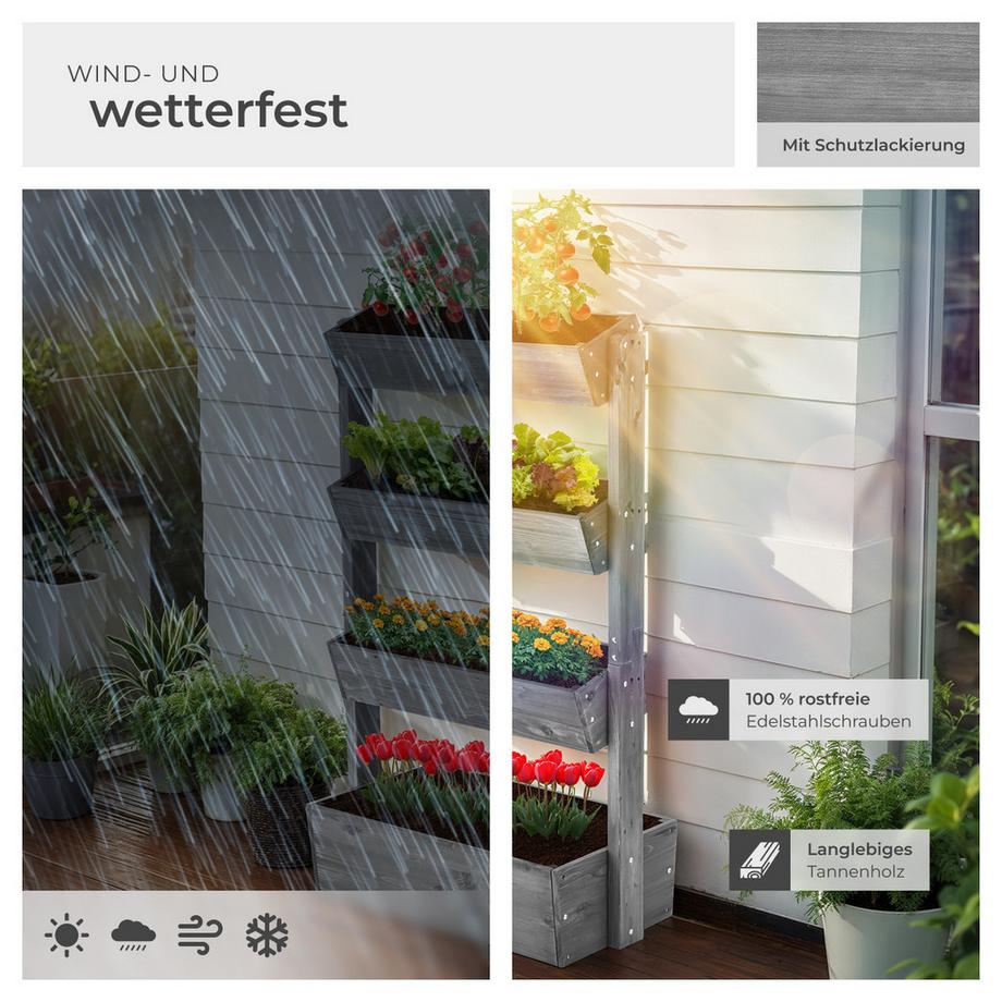 Tectake Vertikalbeet Flora 4 Etagen, die oberen 3 mit Schrägstellfunktion lackiertes Tannenholz  
