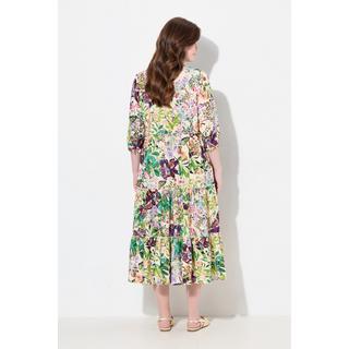 Ulla Popken  Robe midi avec boutons, col montant et décolleté en V, manches 3/4 