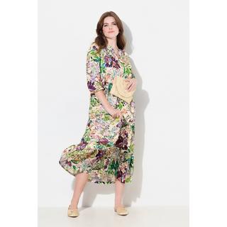 Ulla Popken  Robe midi avec boutons, col montant et décolleté en V, manches 3/4 