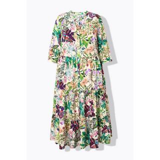 Ulla Popken  Robe midi avec boutons, col montant et décolleté en V, manches 3/4 