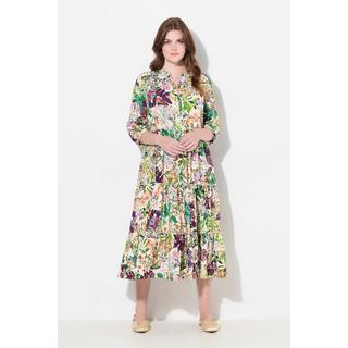 Ulla Popken  Robe midi avec boutons, col montant et décolleté en V, manches 3/4 