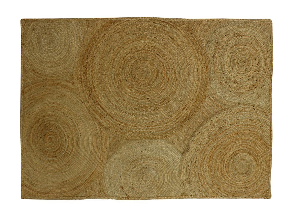 Vente-unique  Teppich rechteckig - 100 % geflochtene Jute - Kreismotive - 160 x 230 cm - Naturfarben - YVAYA 